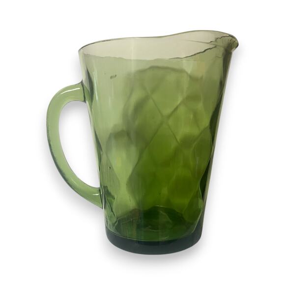 Vintage Hazel Atlas Harlequin Diamond Pattern Glass Pitcher 64 oz. Avocado Green - Picture 3 of 5